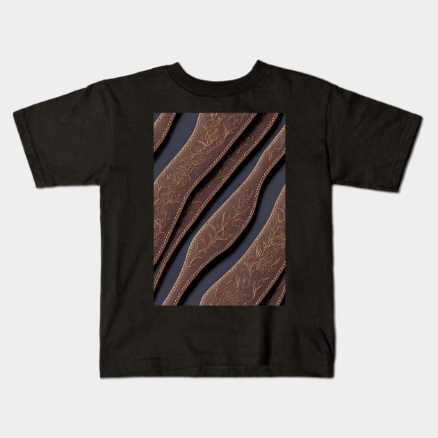 Dark Brown Ornamental Leather Stripes, natural and ecological leather print #64 Kids T-Shirt by Endless-Designs